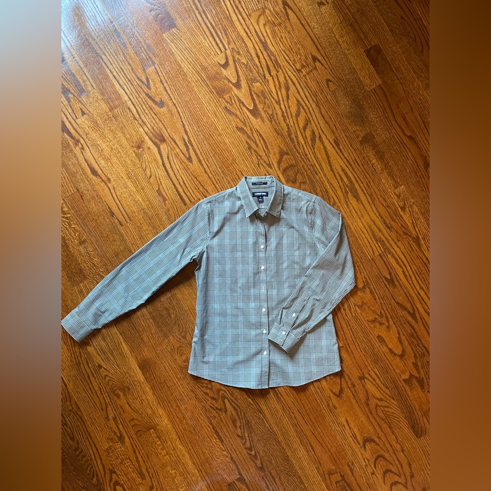 Lands’ End Black/White Glen Plaid No Iron Supima Blouse - Size 6